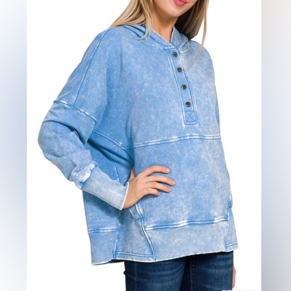 #49 New! Acid Wash Cotton Oversized Hooded Sweatshirt